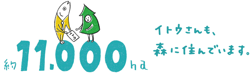 約11,000ha　イトウさんも、森に住んでいます。